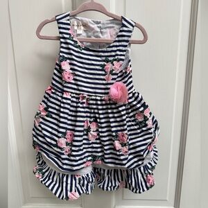 NWOT Mia & Mimi 18M Blue & Pink Stripe Girls Formal Floral Tank Top Dress